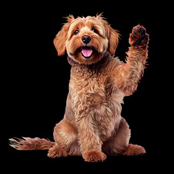 Adorable fluffy dog waving animation isolated asset, transparent 4K video, alpha channel, ProRes 4444