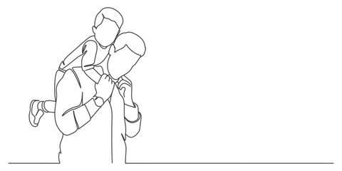 Fathers day line art style vector illustration, father and son line art illustration