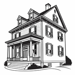 Victorian house architectural drawing black and white