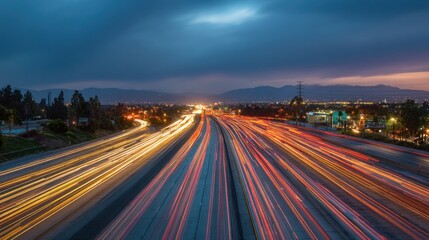 Obraz premium Highway traffic at dusk california