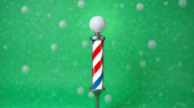 Retro Barbershop Pole with White Ball on Green Background