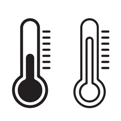 Thermometer Icons Set Different Temperatures, Black Line Thermometers Icons Set, Variations of Thermometer Icons Black and White