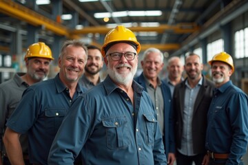Senior Workers from Different Backgrounds Rejoicing Over Success in the Factory