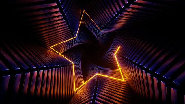 Orange and Blue Neon Star Spiral Tunnel Background VJ Loop in 4K