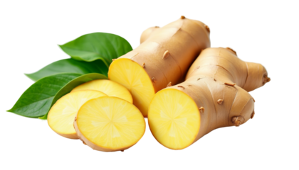Ginger Root With Sliced Leaves And Galangal