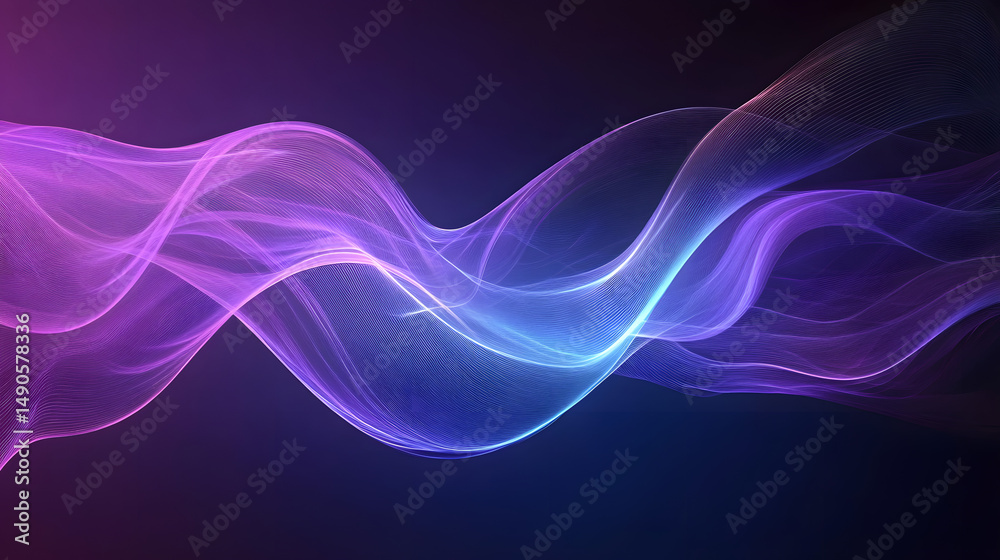 Wall mural an abstract wave design in shades of purple and blue, creating a serene and dynamic atmosphere.