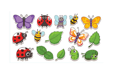 Nature-inspired insect artwork featuring a dynamic mix of friendly cartoon bugs