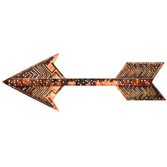 Abstract Arrow with Overlapping Patterns in Copper Isolated on Transparent Background