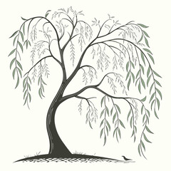 Weeping willow tree elegant nature illustration ©  MST RABEYA  BEGUM
