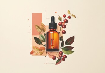 Minimalist amber-hued botanical essence collage contemporary art display home decor aesthetic environment elevated perspective nature inspired