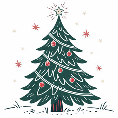 Festive christmas tree decorated with ornaments and star