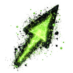 A Glowing Neon Green Arrow with Toxic Algae Blooms Isolated on Transparent Background