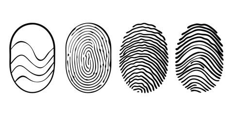 Detailed black and white fingerprint designs for forensic and digital security