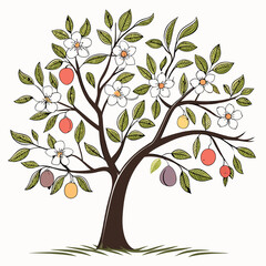 Obraz premium Blooming fruit tree springtime orchard garden illustration