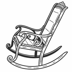 Elegant ornate rocking chair hand drawn illustration