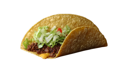 Crispy taco with seasoned beef, fresh lettuce, and diced tomatoes, perfect for quick meal