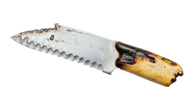 Serrated blade knife vintage collectible antique weapon tool steel isolated on a transparent background 