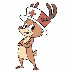 Adorable cartoon reindeer doctor wearing hat