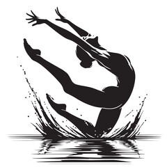 Synchronized Swimming Silhouette line art vector illustration on white background