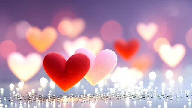 Heartfelt Radiance: Floating heart-shaped forms emanate warmth and love, perfect for conveying sentiments of affection and romance. A gentle glow of ambient light amplifies the heartfelt scene.
