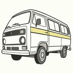 Vintage camper van illustration, clean cutout, transparent background