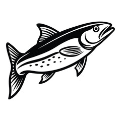 Fototapeta premium Artistic black and white illustration of a swimming salmon showing detailed design features