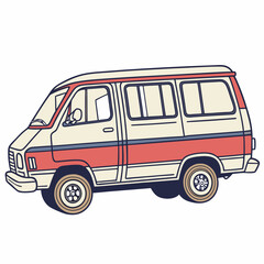 Retro vintage van illustration, clean cutout, transparent background