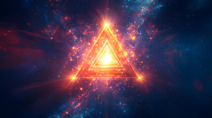 A mesmerizing cosmic pyramid emits radiant light, enveloped in a vibrant starry background, evoking a sense of wonder and infinity.