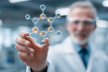 Scientist Holding Molecular Model in Laboratory Environment with Focus