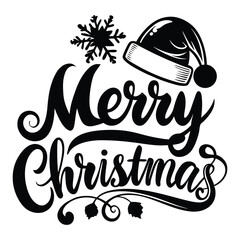 Festive merry christmas greeting with santa hat and snowflake in elegant calligraphic design