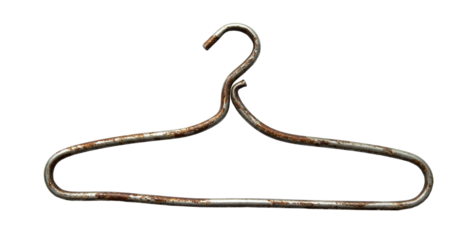 Old rusted and worn metal hanger for clothes isolated on a transparent background 