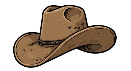 Stylized tan leather cowboy hat hovering alone with harsh textured shadow