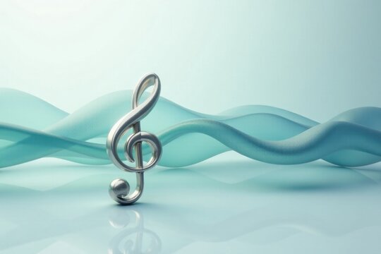 Serene Musical Note on Abstract Teal Waves A Composition of Harmony and Flow
