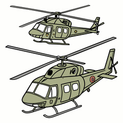 Two military helicopters isolated on white background