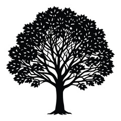 Obraz premium Silhouette of a full crown tree against a white background simple graphic design