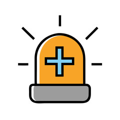Obraz premium Yellow Emergency Light Icon with Blue Cross Symbol