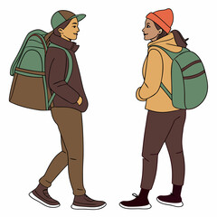 Two hikers with backpacks, clean cutout, transparent background