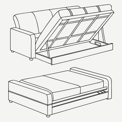 Professional sofa bed cutout illustration transparent background