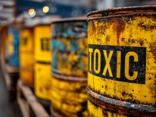 Rusty Drums of Hazardous Materials in an Industrial Environment