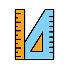 A set square and ruler in blue and orange, symbolizing geometry tools, precise measurement, educational supplies, and school math activities
