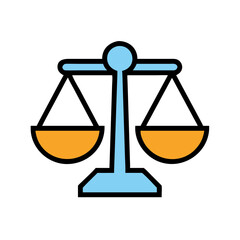 Justice Scale Icon with Blue Stand and Orange Pans