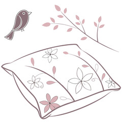 Floral pillow bird branch design element transparent background
