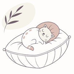 Cute cat sleeping peacefully on pillow cozy dreamland