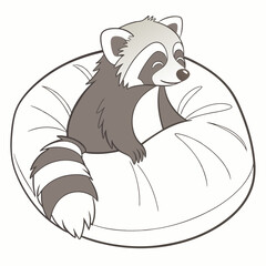 Adorable red panda relaxing in a donut float