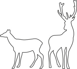 Deer and elk line art, clean and simple outline vector for forest, wildlife, and natural designs


