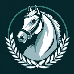 Elegant Horse Head with Bridle and Laurel Wreath: A Majestic and Sophisticated Emblem Celebrating Equestrian Grace and Noble Beauty in Artistic Teal Tones.