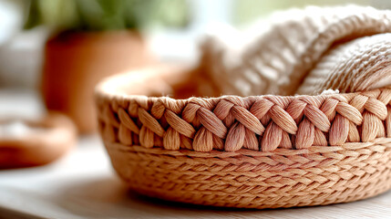 Obraz premium Natural Woven Basket with Soft Daylight Ambience