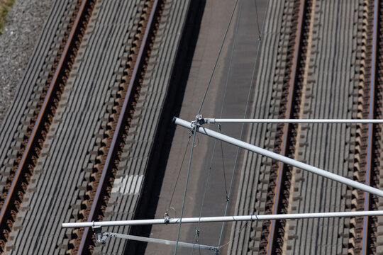 Modern railway track with concrete sleepers and vibration damping system

