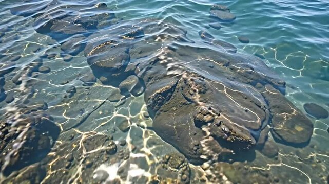 water appears pristine and inviting, possessing a natural clarity that reveals the underwater topography.