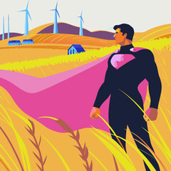 vector illustration of a man in the field